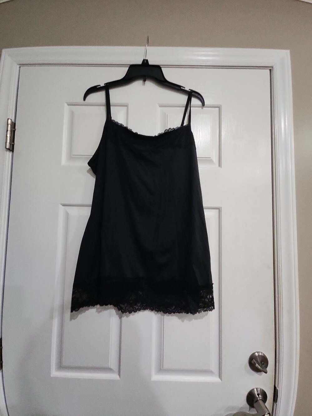 Women's Black Satin Camisole with Lace Trim